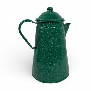 Vintage Enamel Green Speckle Camping Kettle Enamelware Teapot
